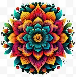 数字艺术炫彩花朵元素立体免扣图案