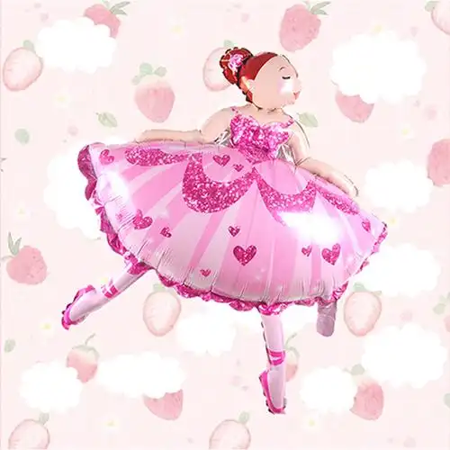 新款卡通造型芭蕾女孩铝箔装饰气球粉蓝可选跳舞公主铝膜装饰气球