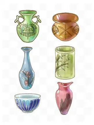 手绘一组免抠国潮中国风 i>陶 /i> i>瓷 /i>罐水墨水彩元素