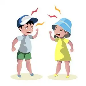 生气很小的孩子争吵男人和女人办公室工人字符吵架.