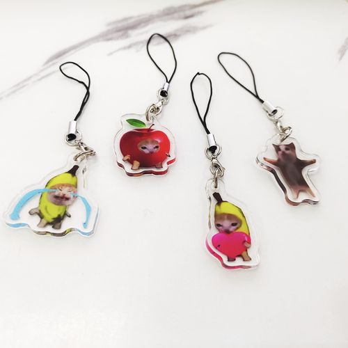 happy猫手机挂绳学生popo撅嘴猫表情包搞笑吊坠挂绳食物猫钥匙扣