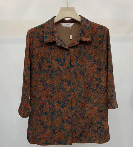 秋之歌q34005中老年人女装奶奶七分袖衬衫夏季仿真丝中式上衣衬衣