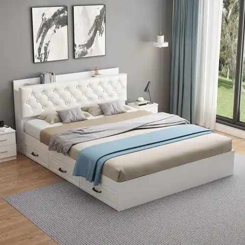 榻榻米床现代简约实木1.5米落地双人床板式阳台床1.8多功能储物床