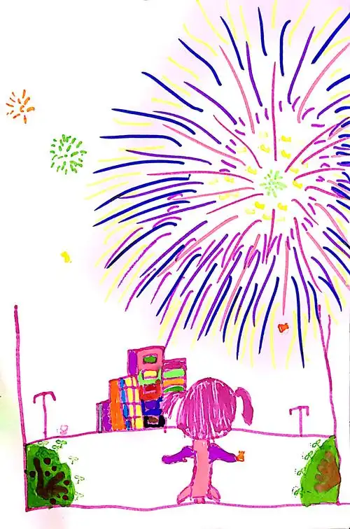 一年级学生美术《五彩的烟花》优秀作业