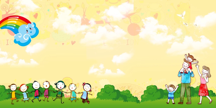 幼儿园展板彩虹小朋友嬉戏背景 (1) - 当图网