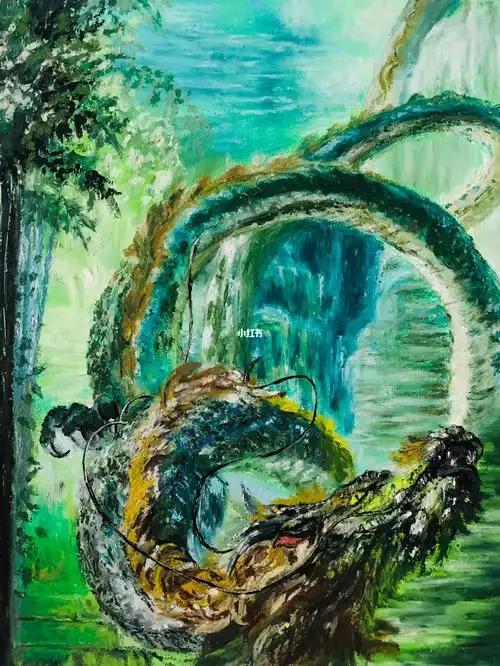 财宝的油画棒青龙绘画过程