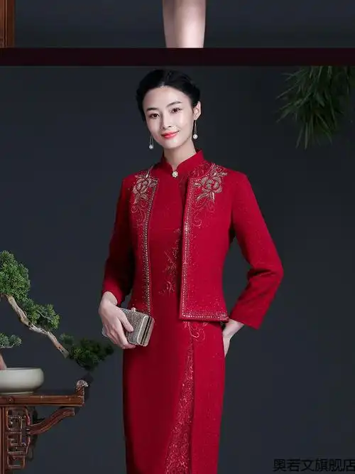 妈妈婚礼服高档秋装喜婆婆婚宴装两件套连衣裙婚礼丈母娘高贵洋气礼服