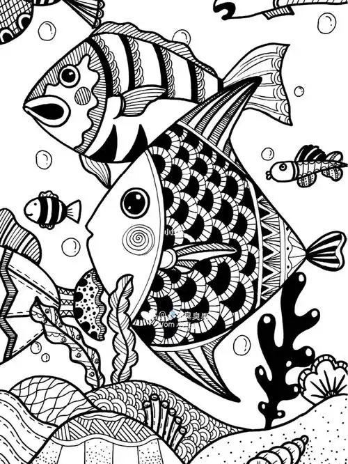 线描画各种小鱼