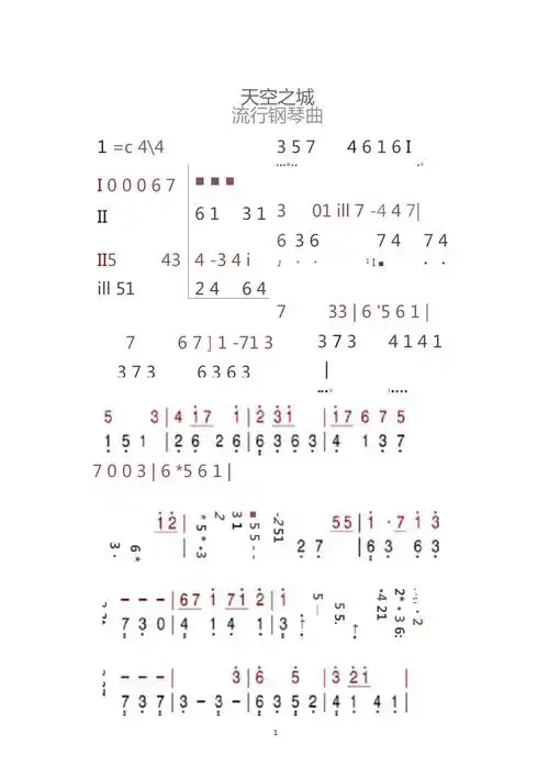 天空之城钢琴简谱2双手