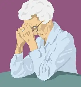 手绘双手撑头的白发老人