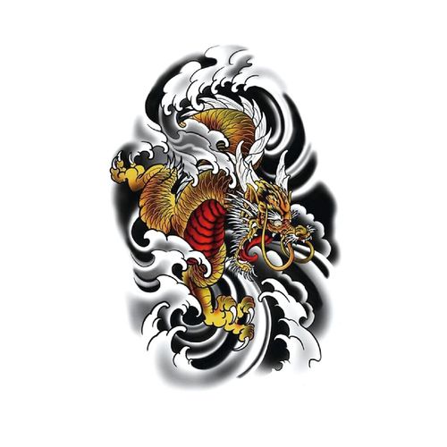 雄狮下山虎金龙霸气图案纹身贴男防水持久仿真个性花臂半臂大图案