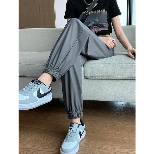 加肥加大码胖人裤子胖妞大腿粗的微胖女生夏季新款冰丝束脚九分哈伦裤