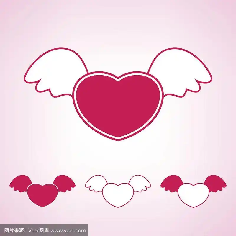 带翅膀的心,矢量插图
