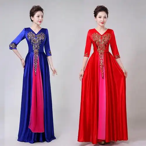 大合唱演出服女长裙2019新款中老年合唱团服装主持指挥成人合唱服