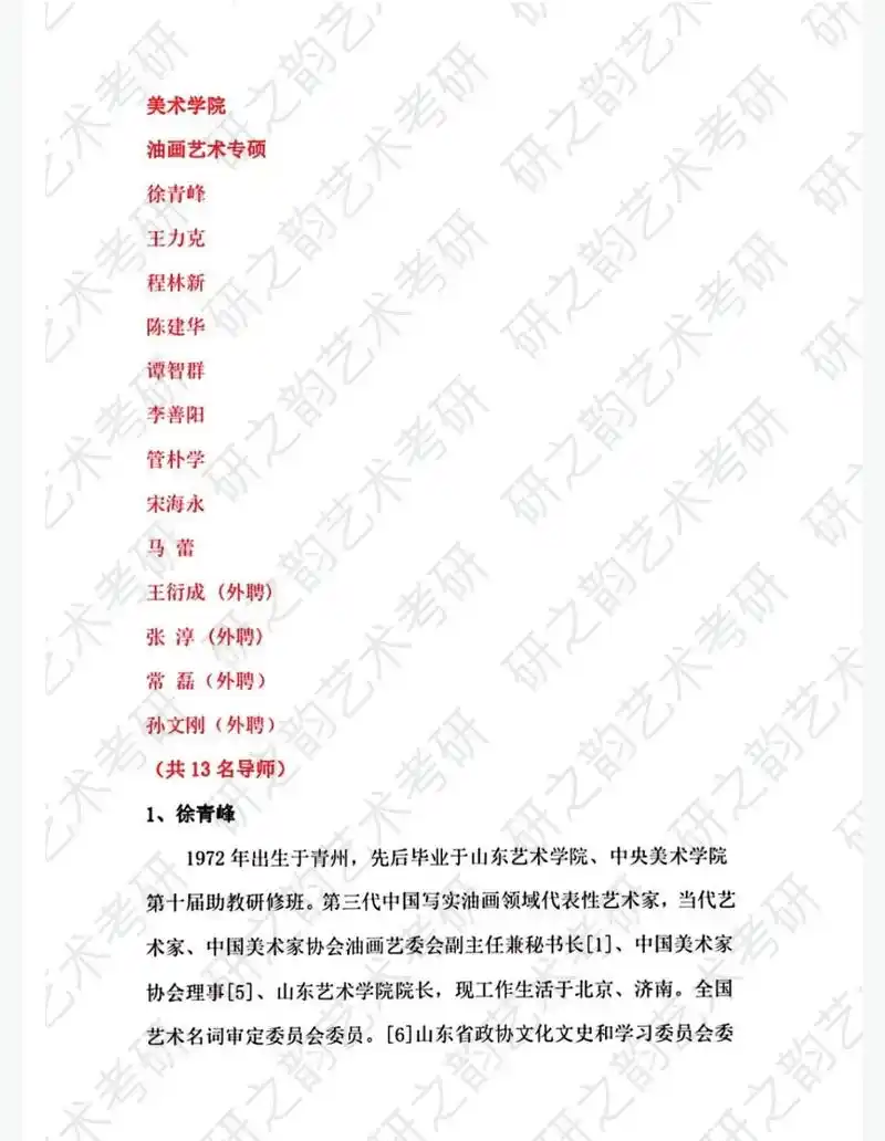 山东艺术学院考研美术学院油画专业导师介绍.