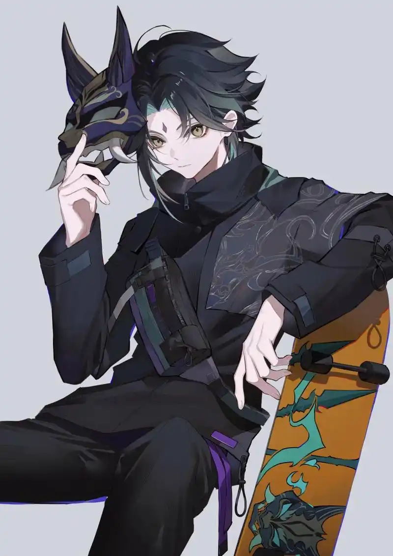 钟离,魈和散兵 画师:杏杏美#原神# #二次元