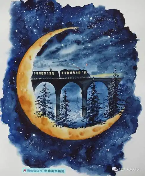 18张蓝色系水彩插画原来星空可以这么美