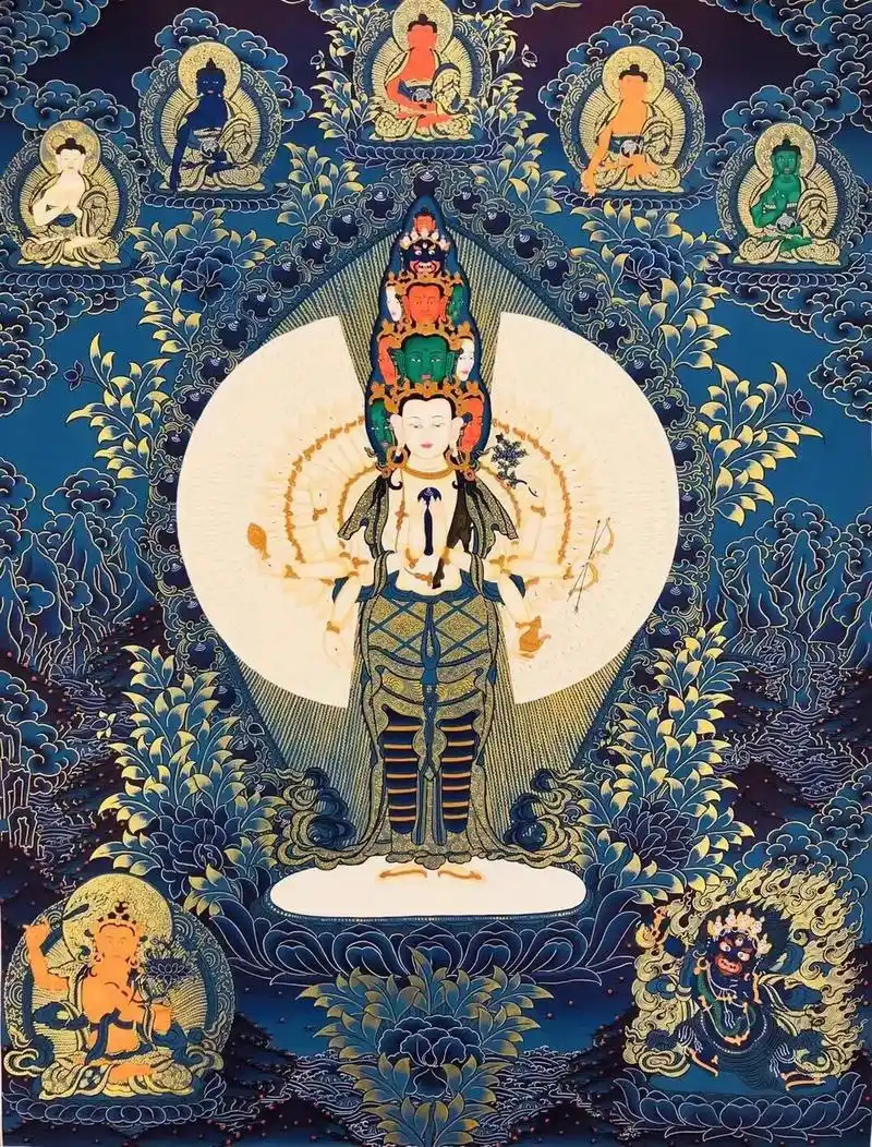 【精品唐卡】蓝唐卡 《千手观音》收藏级唐卡.作品尺幅:80- - 抖音