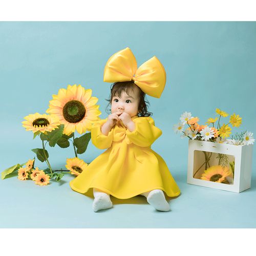 可爱女童周岁黄色连衣裙拍照衣服影楼公主主题摄影艺术照拍照服装