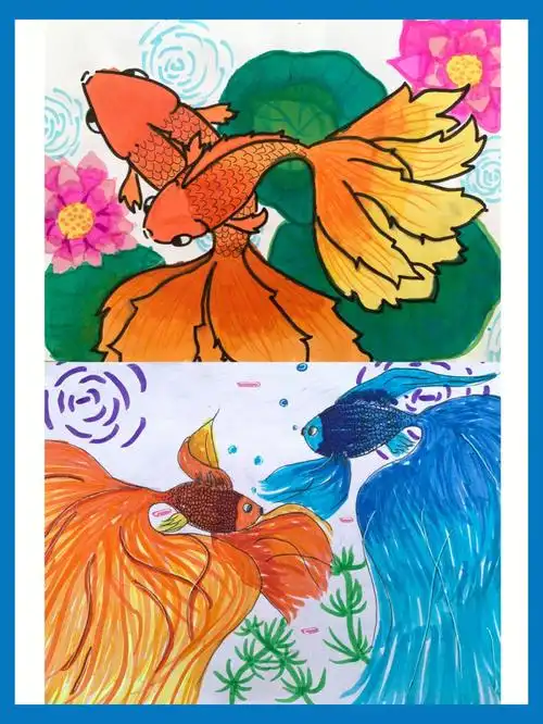 四年级下册用彩墨画鱼学生作品