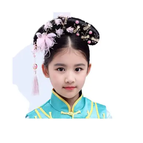 影视影楼古代假发清朝宫廷格格头饰步步惊心弯月旗头 儿童古装 - 爱购