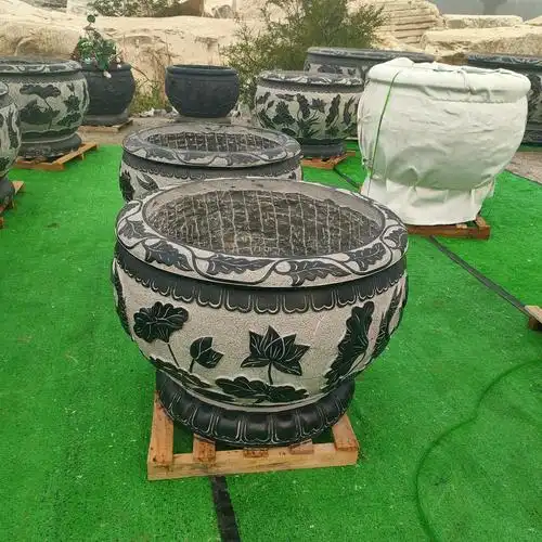 石雕鱼缸 养鱼荷花石缸 青石鱼缸 仿古石雕鱼缸 庭院石头鱼缸 现货