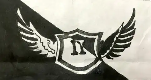 黑白翅膀小学六年级2班手绘班徽设计图片