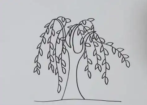 卡通公园柳树简笔画