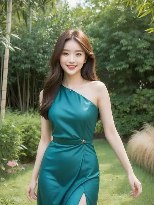 美女惊艳蓝裙美女优雅登场棕色长发与明亮眼眸彰显非凡气质