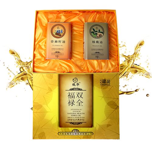 鲲华小麦胚芽油 亚麻籽油食用油礼盒1000ml*2福禄双全礼盒包装