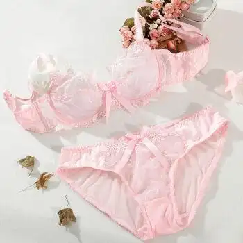 沐妤薄款透气蕾丝文胸套装款性感蕾丝内衣诱惑透明少女文胸套装刺绣