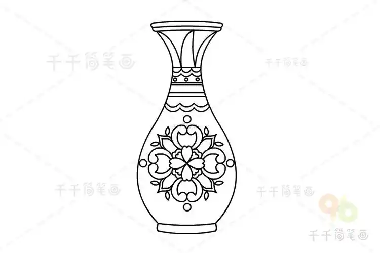 青花瓷图案瓶子简笔画