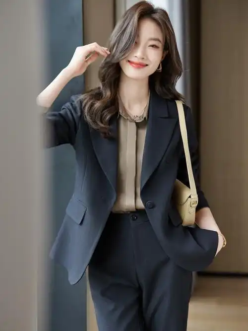 蓝色西装外套女春高级感气质休闲西服西裤正装高级感女士职业套装