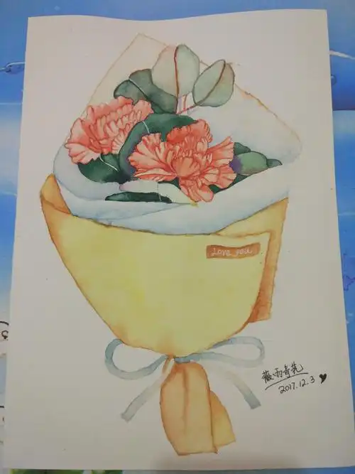 水彩|一束康乃馨