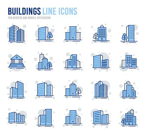 20款蓝白色城市建筑icon图标图片免抠矢量图素材