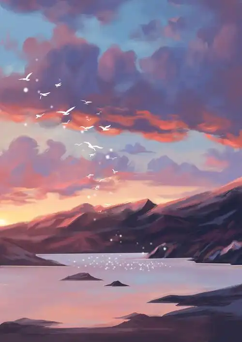 天空晚霞海边场景|插画|创作习作|阳阳er - 临摹作品 - 站酷 (zcool)