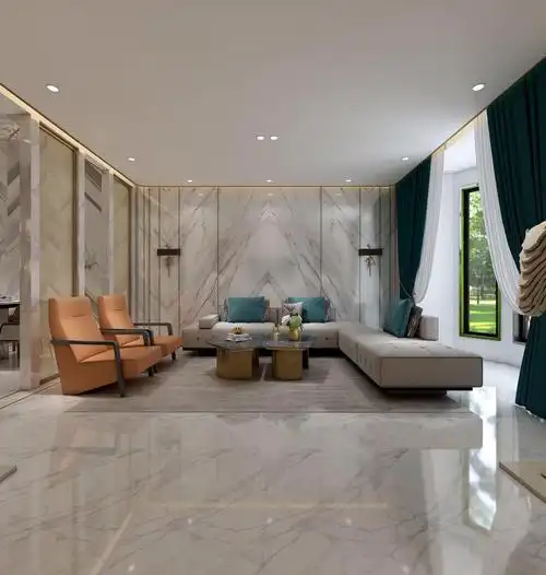 现代轻奢别墅客厅装修效果图8/15