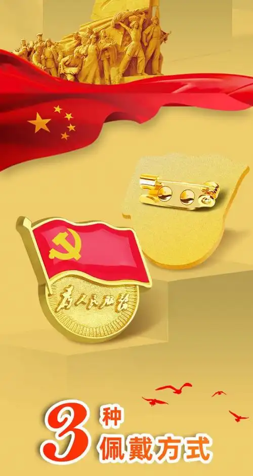 迈爽党徽标准型中国员磁铁别针款高档党员徽章加厚新款胸章胸针 标准