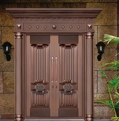 沈阳新中式铜门生产厂家别墅酒店防爆门定制双开铜门子母门厂家