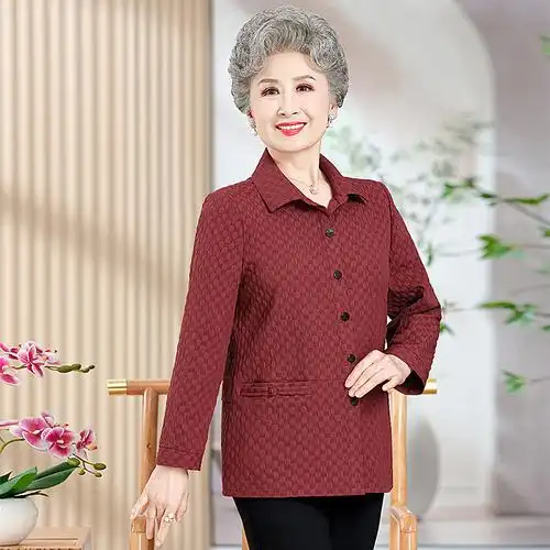 老年人奶奶装春装衬衣薄外套中老年60岁妈妈夏装纯色喜庆婚礼衬衫