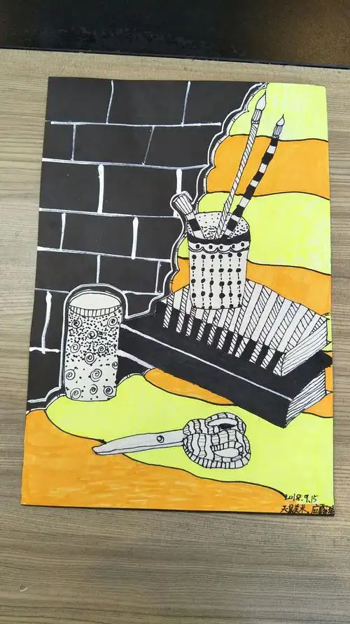 天星美术与您分享  线描写生……文具组合>>