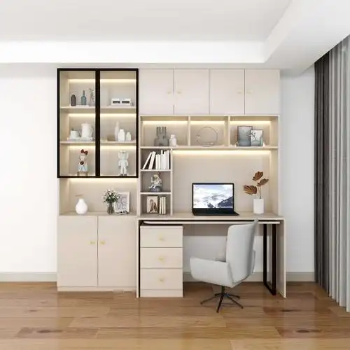 书桌书柜一体组合学习桌家用电脑桌卧室书房书架简约轻奢写字桌