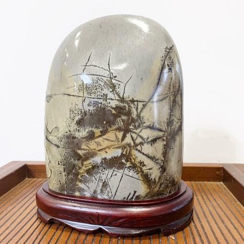 水墨国画石草花石老石料画面石招财镇宅奇石摆件水墨写意书房摆件