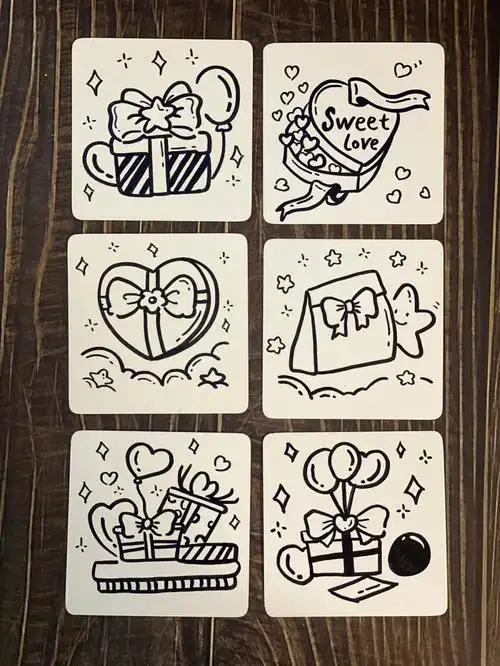 简笔画礼物盒这么画简单又可爱黑白ins风