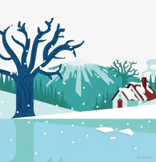 结冰湖边的小屋png素材透明免抠图片-其他元素