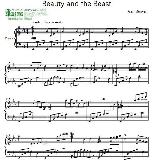 美女与野兽beautyandthebeast难版钢琴谱