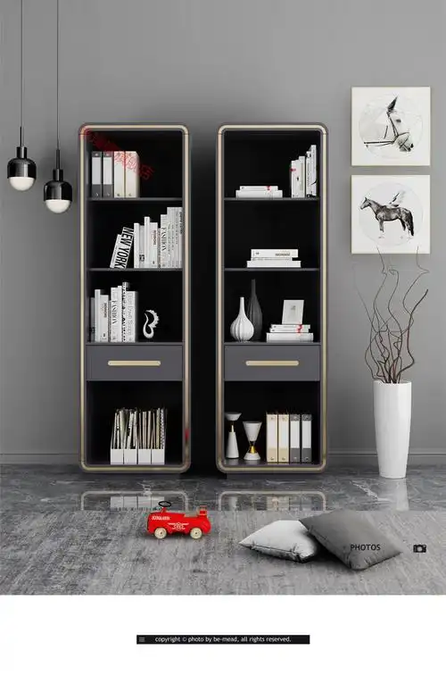 意式极简窄书柜书架组合简约现代小户型书房家用轻奢收纳储物高柜bc59