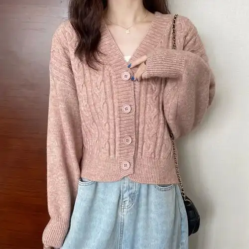 6965蒂洛缇娜高端轻奢针织开衫外套v领毛衣女春秋装复古日系宽松