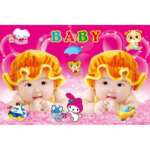 宝宝海报墙贴龙凤胎婴儿贴画孕妇备孕胎教图片可爱宝宝娃娃照片贴