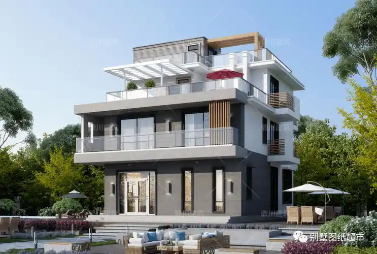 这款别墅的外观呈现代风格,配色看上去就是给人一种很舒适的感觉,灰